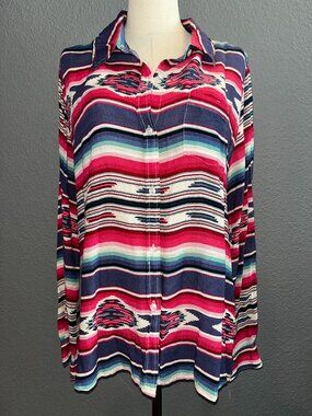 Stetson Indigo Serape Print Rayon Western Button Down Shirt Multicolor EUC - L